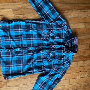 Mens Buckle Black Plaid Long Sleeve
